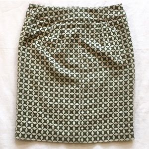 LOFT pencil skirt green/cream geo print size 2